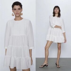Zara White Tiered Babydoll The Sharon Dress Dress S